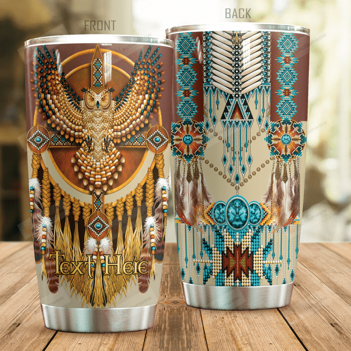 Personalized Native American Pattern And Owl Stainless Steel Tumbler Perfect Gifts For Native American Culture Lover Tumbler Cups For Coffee/Tea, Great Customized Gifts For Birthday Christmas Thanksgiving