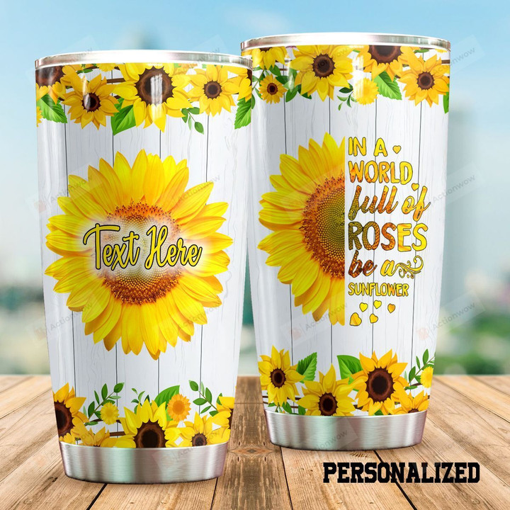 Personalized Sunflower Pattern Be A Sunflower White Stainless Steel Tumbler Perfect Gifts For Sunflower Lover Tumbler Cups For Coffee/Tea, Great Customized Gifts For Birthday Christmas Thanksgiving