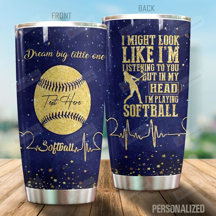 Personalized Softball Dream Big Little One Stainless Steel Tumbler Tumbler Cups For Coffee/Tea Great Customized Gifts For Birthday Christmas Thanksgiving Perfect Gifts For Softball Lovers