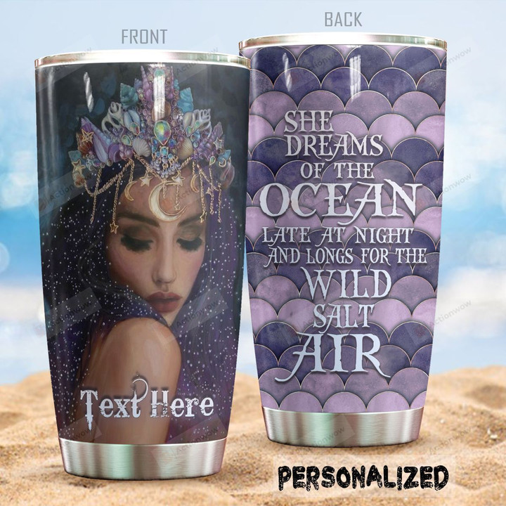 Personalized Mermaid Princess Longs For The Wild Salt Air Stainless Steel Tumbler Perfect Gifts For Mermaid Lover Tumbler Cups For Coffee/Tea, Great Customized Gifts For Birthday Christmas Thanksgiving