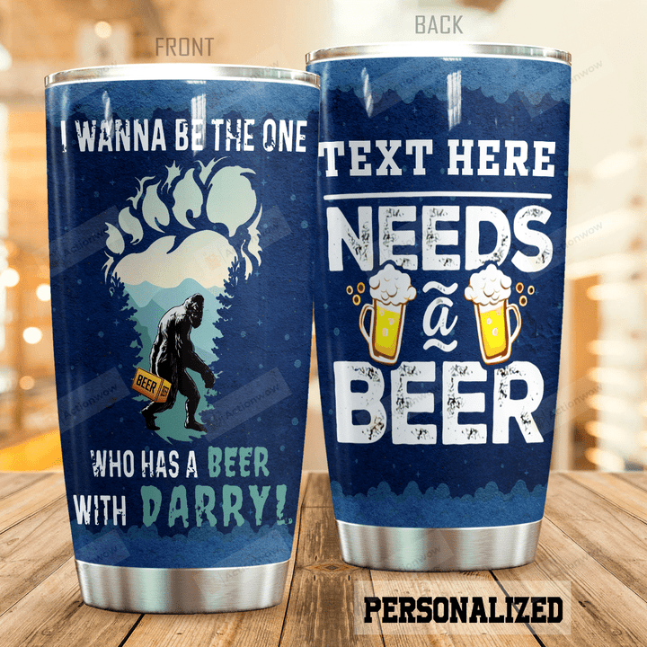Personalized Bigfoot A Beer With Darry Stainless Steel Tumbler Perfect Gifts For Beer Lover Tumbler Cups For Coffee/Tea, Great Customized Gifts For Birthday Christmas Thanksgiving