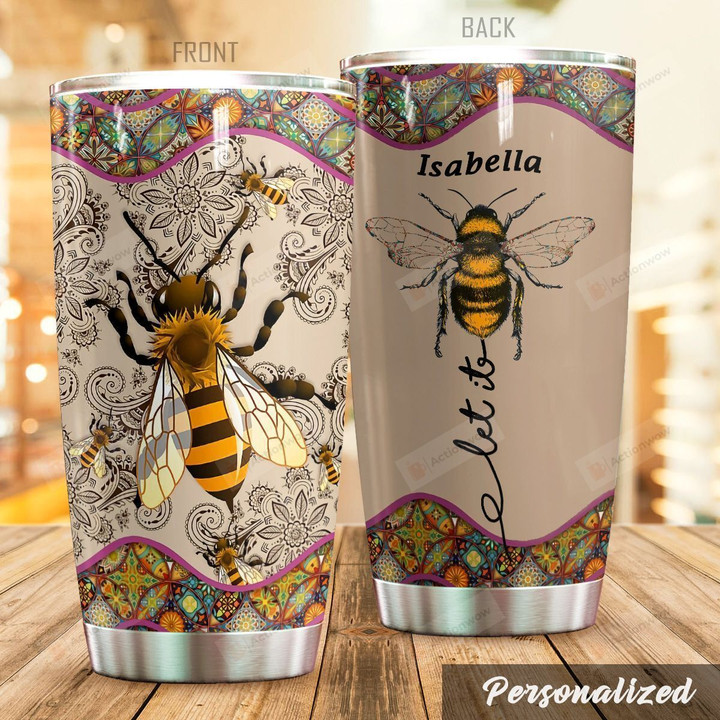 Personalized Floral Pattern Let It Bee Stainless Steel Tumbler Perfect Gifts For Bee Lover Tumbler Cups For Coffee/Tea, Great Customized Gifts For Birthday Christmas Thanksgiving
