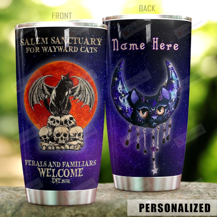 Personalized Wicca Black Cat Feral And Familliars Welcome Stainless Steel Tumbler Perfect Gifts For Black Cat Lover Tumbler Cups For Coffee/Tea, Great Customized Gifts For Birthday Christmas Thanksgiving