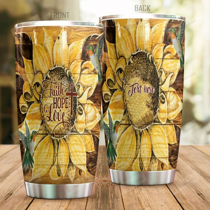 Personalized Sunflower Hummingbird Faith Hope Love Stainless Steel Tumbler Perfect Gifts For Sunflower Lover Tumbler Cups For Coffee/Tea, Great Customized Gifts For Birthday Christmas Thanksgiving