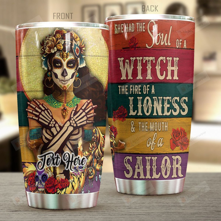 Personalized Skull Lady Santa Muerte Soul Of A Witch Stainless Steel Tumbler Perfect Gifts For Skull Lover Tumbler Cups For Coffee/Tea, Great Customized Gifts For Birthday Christmas Thanksgiving
