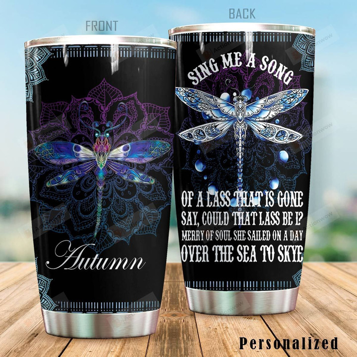 Personalized Mandala Dragonfly Sing Me A Song Stainless Steel Tumbler Tumbler Cups For Coffee/Tea Great Customized Gifts For Birthday Christmas Thanksgiving Awesome Gifts For Dragonfly Lovers