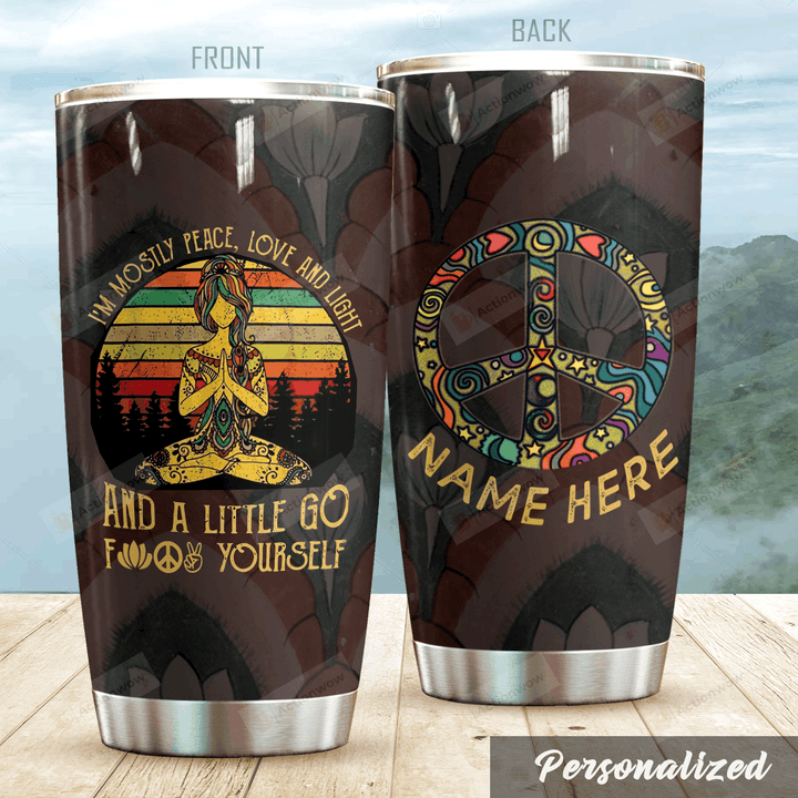 Personalized Hippie Yoga Peace Love And Light Stainless Steel Tumbler Perfect Gifts For Yoga Lover Tumbler Cups For Coffee/Tea, Great Customized Gifts For Birthday Christmas Thanksgiving