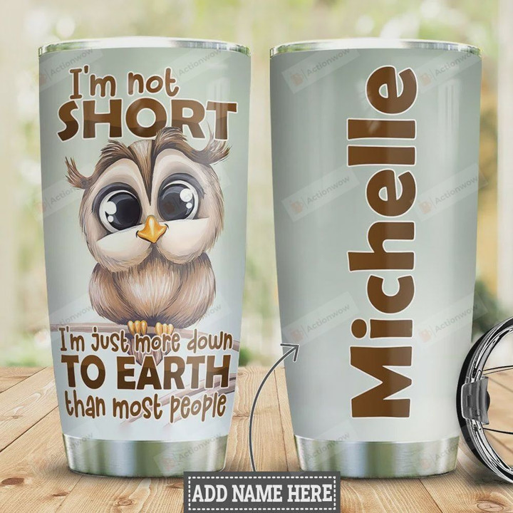 Personalized Cute Owl I'm Not Short I'm Just More Down To Earth Than Most People Stainless Steel Tumbler, Tumbler Cups For Coffee/Tea, Great Customized Gifts For Birthday Christmas Thanksgiving