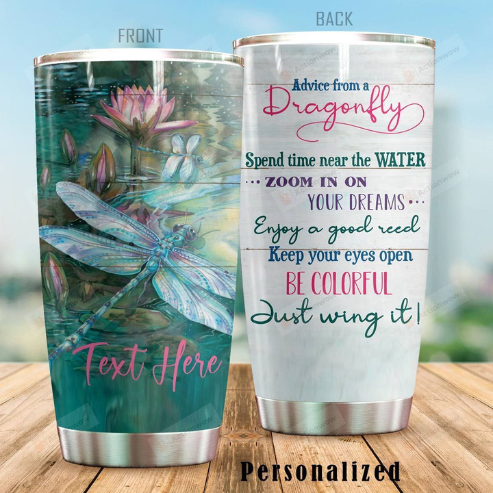 Personalized Lovely Dragonfly Spend Time Near The Water Stainless Steel Tumbler Perfect Gifts For Dragonfly Lover Tumbler Cups For Coffee/Tea, Great Customized Gifts For Birthday Christmas Thanksgiving