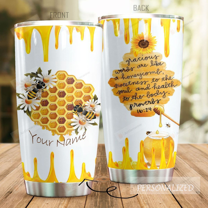 Personalized Honeycomb Sweetness To The Soul Stainless Steel Tumbler Perfect Gifts For Bee Lover Tumbler Cups For Coffee/Tea, Great Customized Gifts For Birthday Christmas Thanksgiving