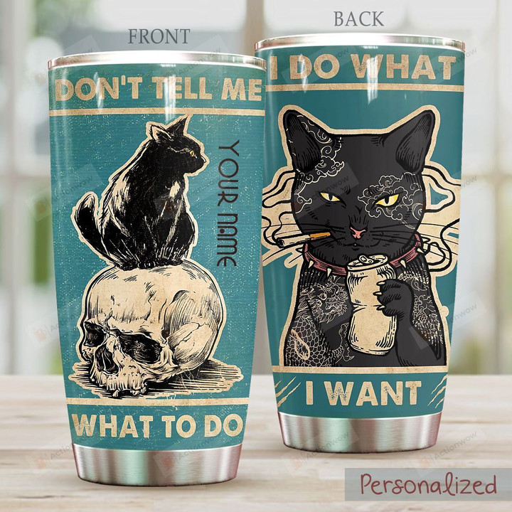 Personalized Skull Black Cat I Do What I Want Stainless Steel Tumbler Perfect Gifts For Black Cat Lover Tumbler Cups For Coffee/Tea, Great Customized Gifts For Birthday Christmas Thanksgiving