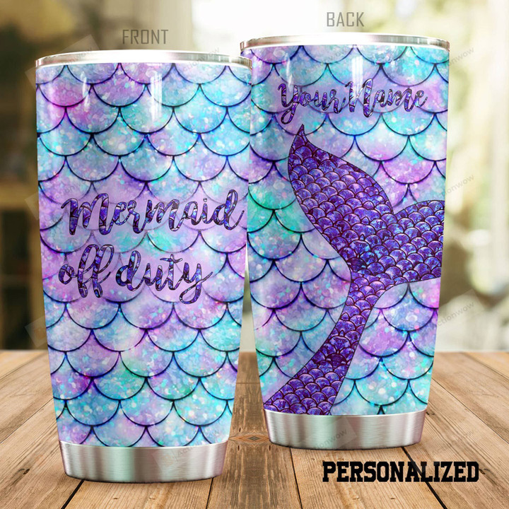 Personalized Mermaid Off Duty Glitter Stainless Steel Tumbler Perfect Gifts For Mermaid Lover Tumbler Cups For Coffee/Tea, Great Customized Gifts For Birthday Christmas Thanksgiving