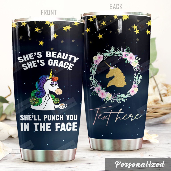 Personalized Unicorn Punch You In The Face Stainless Steel Tumbler Perfect Gifts For Unicorn Lover Tumbler Cups For Coffee/Tea, Great Customized Gifts For Birthday Christmas Thanksgiving