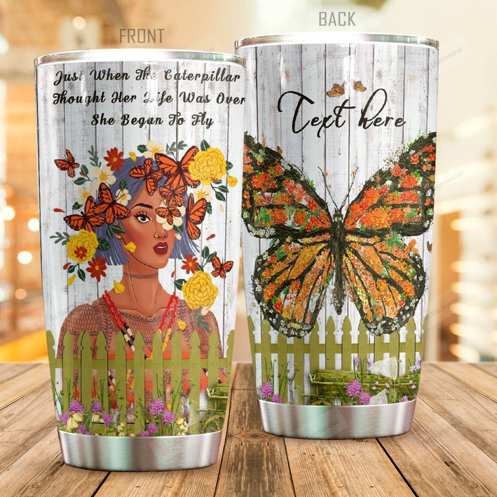 Personalized Flowery Monarch Butterflies She Began To Fly Stainless Steel Tumbler Perfect Gifts For Butterfly Lover Tumbler Cups For Coffee/Tea, Great Customized Gifts For Birthday Christmas Thanksgiving