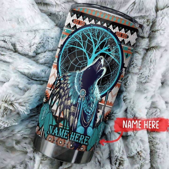 Personalized Wolf Native America Stainless Steel Tumbler, Tumbler Cups For Coffee/Tea, Great Customized Gifts For Birthday Christmas Thanksgiving