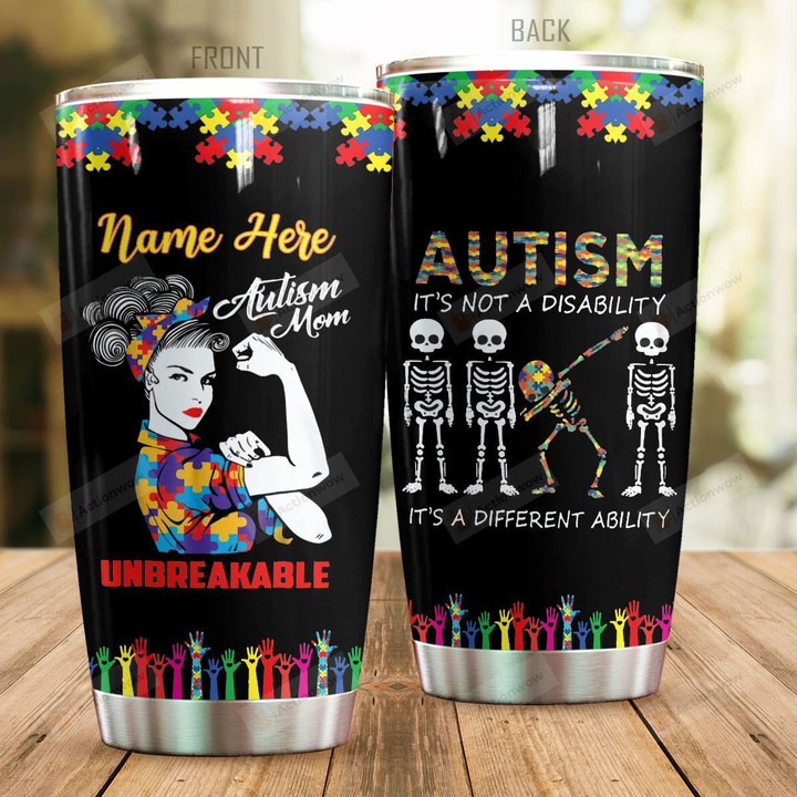 Personalized Autism Mom Unbreakable Stainless Steel Tumbler Perfect Gifts For Autism Mom Tumbler Cups For Coffee/Tea, Great Customized Gifts For Birthday Christmas Thanksgiving Mother's Day