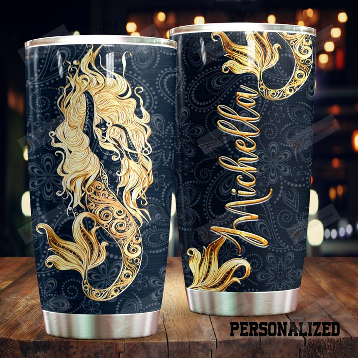 Personalized Golden Mermaid Stainless Steel Tumbler Perfect Gifts For Mermaid Lover Tumbler Cups For Coffee/Tea, Great Customized Gifts For Birthday Christmas Thanksgiving