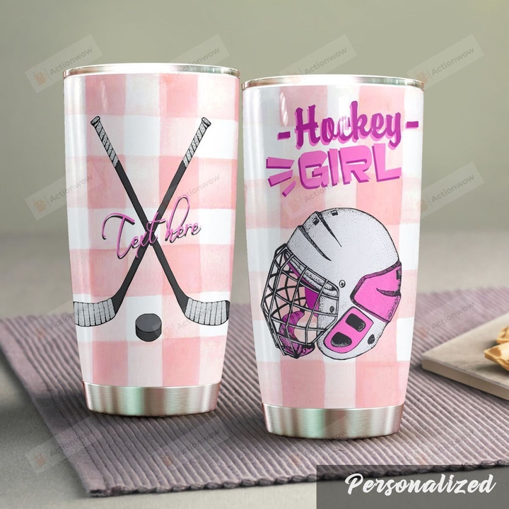 Personalized Hockey Girl Pink Stainless Steel Tumbler Perfect Gifts For Ice Hockey Lover Tumbler Cups For Coffee/Tea, Great Customized Gifts For Birthday Christmas Thanksgiving