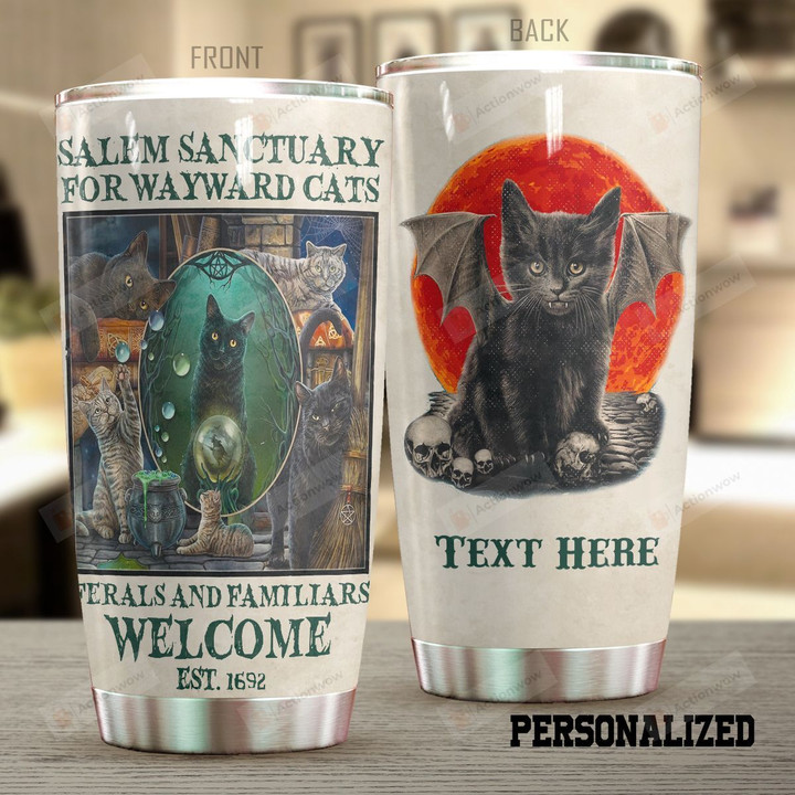 Personalized Wicca Black Cat Salem Sanctuary For Wayward Cats Stainless Steel Tumbler Perfect Gifts For Black Cat Lover Tumbler Cups For Coffee/Tea, Great Customized Gifts For Birthday Christmas Thanksgiving