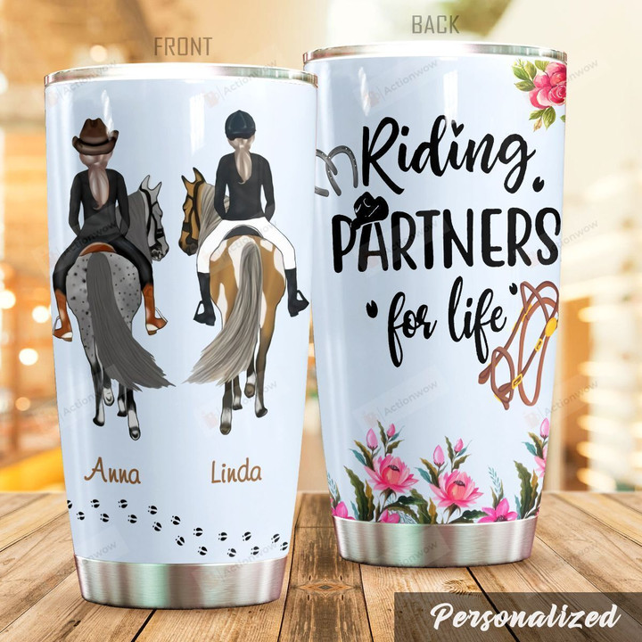 Personalized Bestie Horse Riding Partners For Life Stainless Steel Tumbler Tumbler Cups For Coffee/Tea Perfect Customized Gifts For Birthday Christmas Thanksgiving Awesome Gifts For Horse Lovers