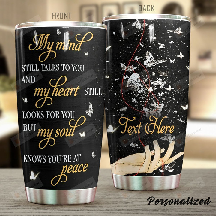 Personalized Silver Butterfly My Heart Still Looks For You Stainless Steel Tumbler Perfect Gifts For Butterfly Lover Tumbler Cups For Coffee/Tea, Great Customized Gifts For Birthday Christmas Thanksgiving