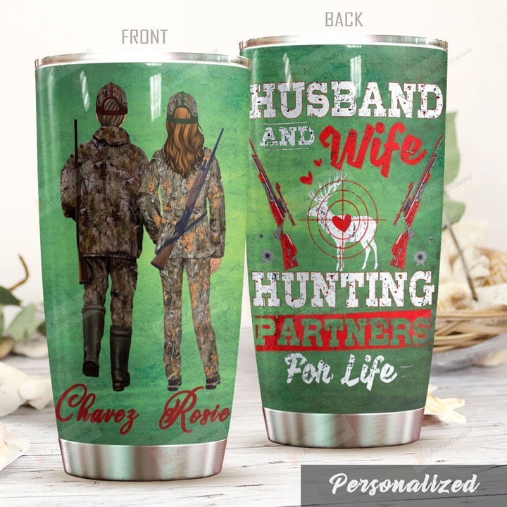 Personalized Husband And Wife Deer Hunting Partners For Life Stainless Steel Tumbler Perfect Gifts For Hunting Lover Tumbler Cups For Coffee/Tea, Great Customized Gifts For Birthday Christmas Thanksgiving Wedding Valentine's Day