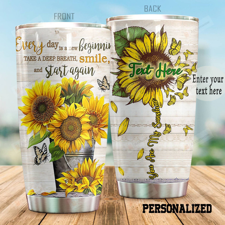 Personalized Butterfly And Sunflower Take A Deep Breath Stainless Steel Tumbler Perfect Gifts For Butterfly Lover Tumbler Cups For Coffee/Tea, Great Customized Gifts For Birthday Christmas Thanksgiving