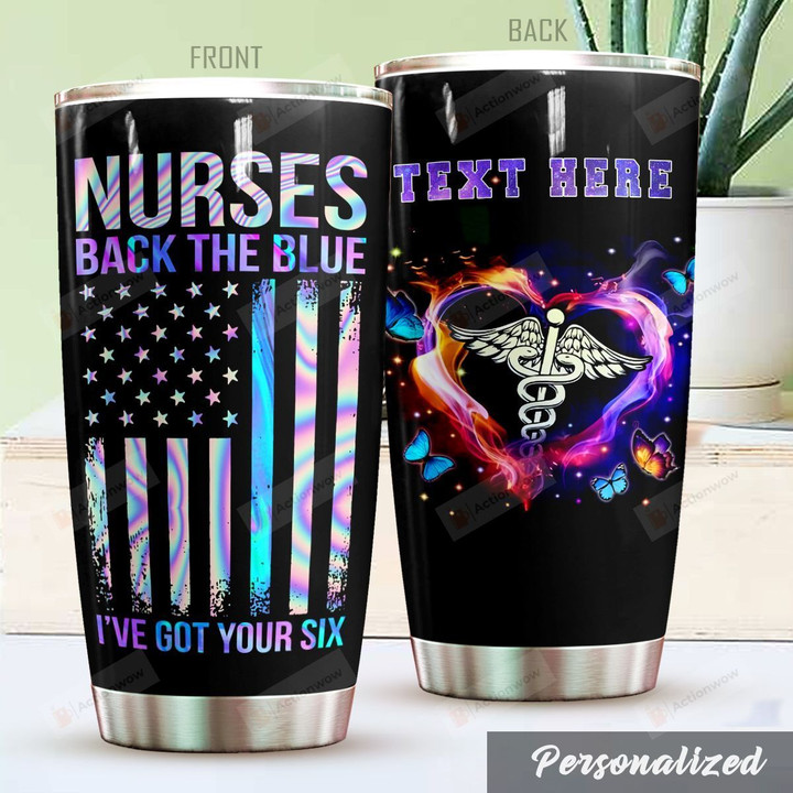 Personalized Nurse American Flag Back The Blue Stainless Steel Tumbler Perfect Gifts For Nurse Tumbler Cups For Coffee/Tea, Great Customized Gifts For Birthday Christmas Thanksgiving