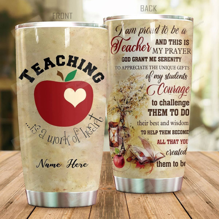 Personalized Teacher And Apple God Grant Me The Serenity Stainless Steel Tumbler Perfect Gifts For Teacher Tumbler Cups For Coffee/Tea, Great Customized Gifts For Birthday Christmas Thanksgiving