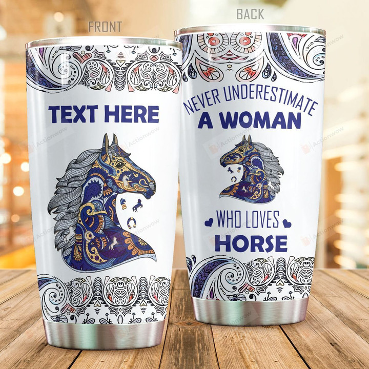 Personalized Horse With Patterb Never Underestimate Stainless Steel Tumbler Tumbler Cups For Coffee/Tea Perfect Customized Gifts For Birthday Christmas Thanksgiving Awesome Gifts For Horse Lovers