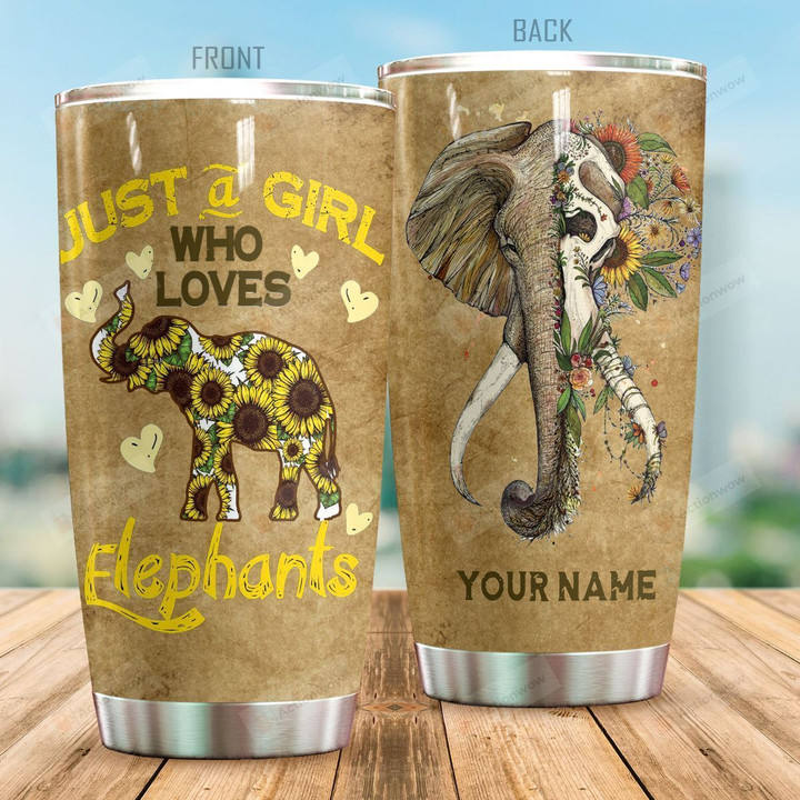 Personalized Elephant Skull Sunflower Pattern Loves Elephants Stainless Steel Tumbler Perfect Gifts For Elephant Lover Tumbler Cups For Coffee/Tea, Great Customized Gifts For Birthday Christmas Thanksgiving