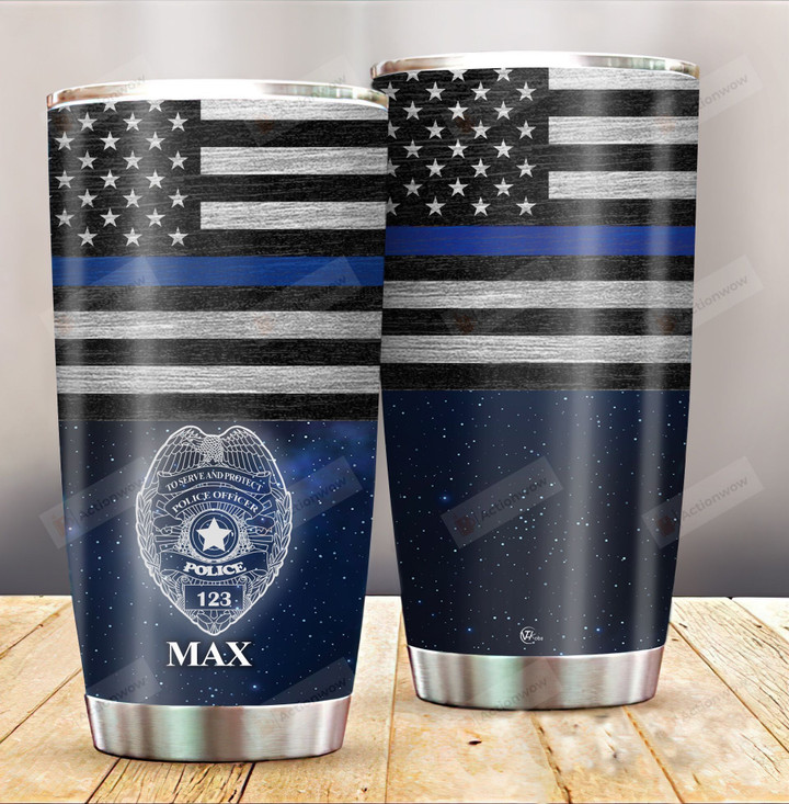 Personalized Police Officer Thin Blue Line Stainless Steel Tumbler, Tumbler Cups For Coffee/Tea, Great Customized Gifts For Birthday Christmas Thanksgiving