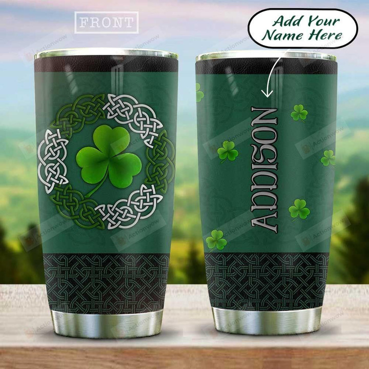 Personalized Name Irish Clover Celtic Pattern Stainless Steel Tumbler, Tumbler Cups For Coffee/Tea, Great Customized Gifts For Birthday Christmas Thanksgiving