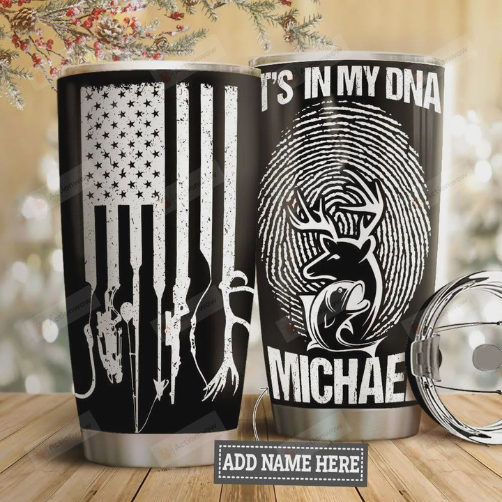 American Personalized Hunting Fishing Life Tumbler Cup, It's In My DNA, Stainless Steel Vacuum Insulated Tumbler 20 Oz, Perfect Gifts For Birthday Christmas, Unique Coffee/ Tea Tumbler For Friends