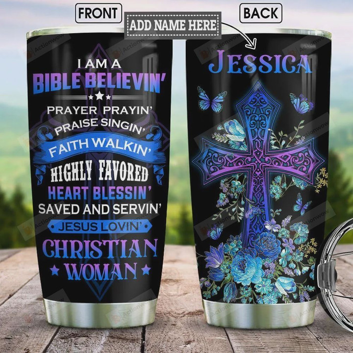 Personalized Butterfly Faith, Bible, Heart, Jesus, Christian Woman, Stainless Steel Tumbler, 20 Oz Tumbler Cups For Coffee/Tea, Gifts For Birthday Christmas Thanksgiving