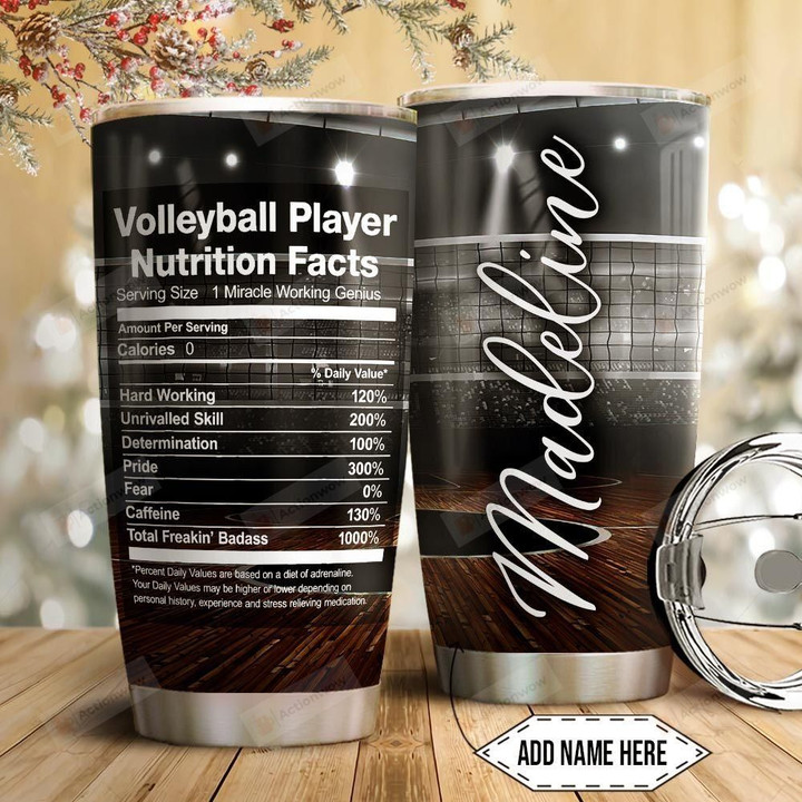 Personalized Volleyball Player Nutrition Facts Stainless Steel Tumbler, Tumbler Cups For Coffee/Tea, Great Customized Gifts For Birthday Christmas Thanksgiving