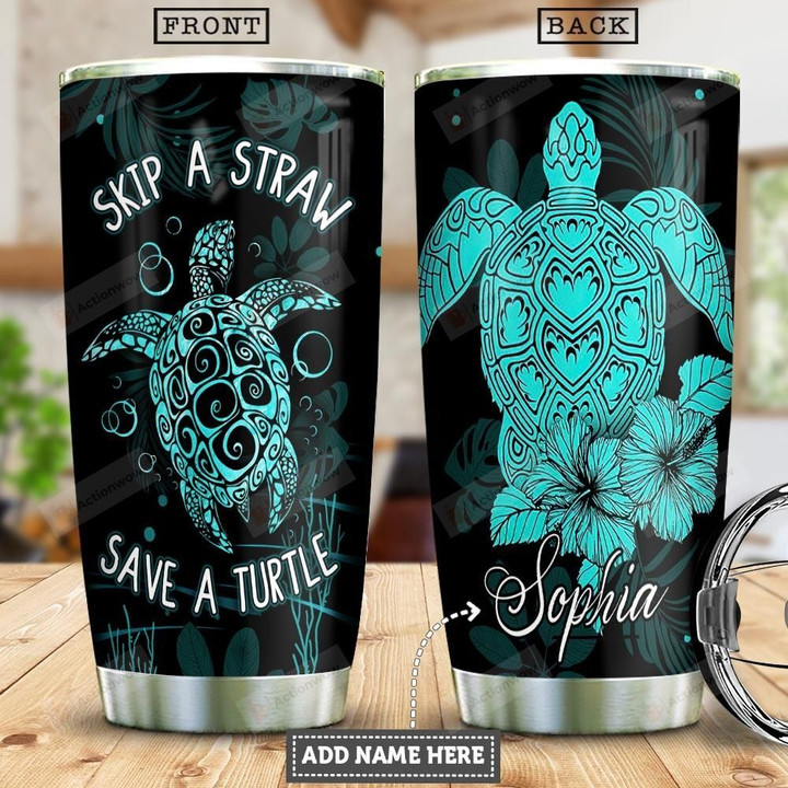 Personalized Sea Turtle Hibiscus Tumbler Cup Skip A Straw Save A Turtle Stainless Steel Insulated Tumbler 20 Oz Best Gifts For Birthday Christmas Thanksgiving Great Gifts For Turtle Lovers