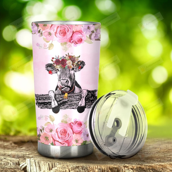 God Is Great Cows Are Goods Rose Head Cow Stainless Steel Tumbler, Tumbler Cups For Coffee/Tea, Great Customized Gifts For Birthday Christmas Thanksgiving