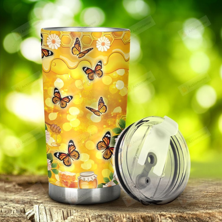 Butterfly And Honey Tumbler Stainless Steel Tumbler, Tumbler Cups For Coffee/Tea, Great Customized Gifts For Birthday Christmas Thanksgiving, Anniversary