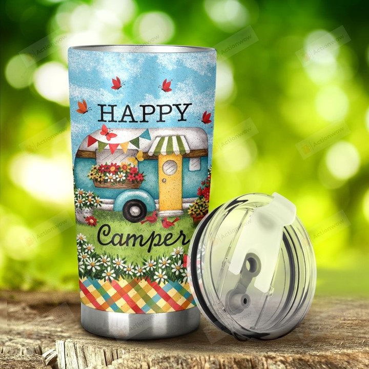 Happy Camper Stainless Steel Tumbler, Tumbler Cups For Coffee/Tea, Great Customized Gifts For Birthday Christmas Thanksgiving