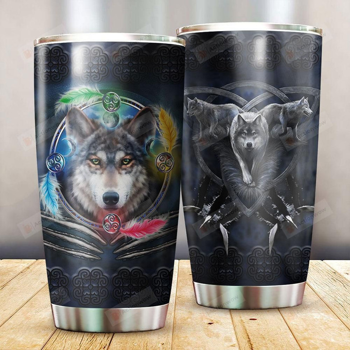 Wolf Wings Mystery Eyes Celtic Pattern Stainless Steel Tumbler, Tumbler Cups For Coffee/Tea, Great Customized Gifts For Birthday Christmas Thanksgiving