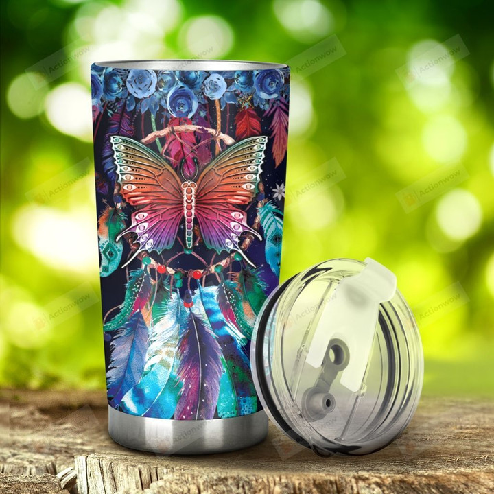 Colorful Butterfly Dreamcatcher Tumbler Stainless Steel Tumbler, Tumbler Cups For Coffee/Tea, Great Customized Gifts For Birthday Christmas Thanksgiving
