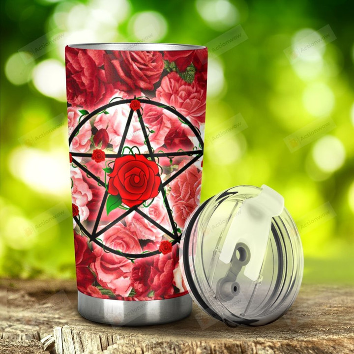 Roses Pentacle Wicca Stainless Steel Tumbler, Tumbler Cups For Coffee/Tea, Great Customized Gifts For Birthday Christmas Thanksgiving