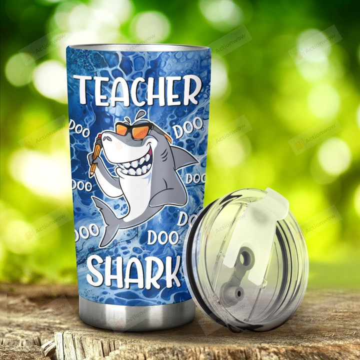 Teacher Shark Marble Blue Tumbler Stainless Steel Tumbler, Tumbler Cups For Coffee/Tea, Great Customized Gifts For Birthday Christmas Thanksgiving Anniversary