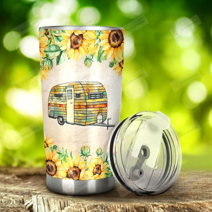 Sunflower Camping Car Today Is A Good Day Tumbler Stainless Steel Tumbler, Tumbler Cups For Coffee/Tea, Great Customized Gifts For Birthday Christmas Thanksgiving Anniversary
