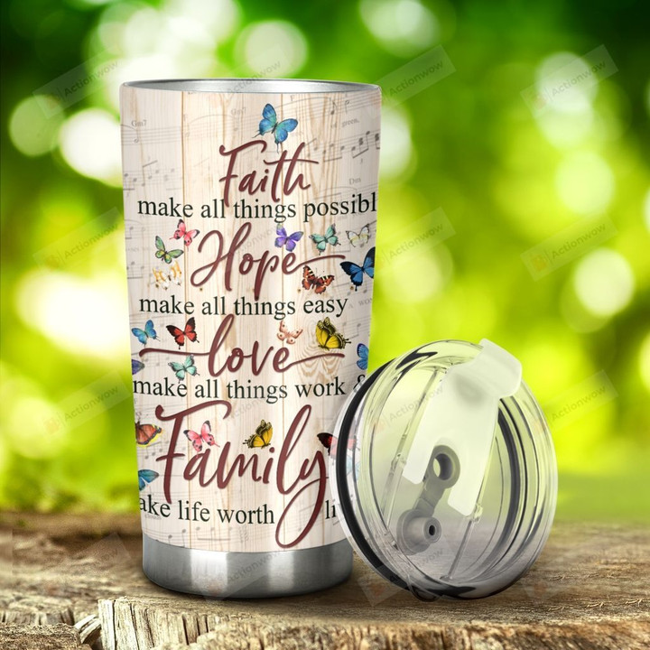 Butterfly Faith Hope Love Family Tumbler Stainless Steel Tumbler, Tumbler Cups For Coffee/Tea, Great Customized Gifts For Birthday Christmas Thanksgiving