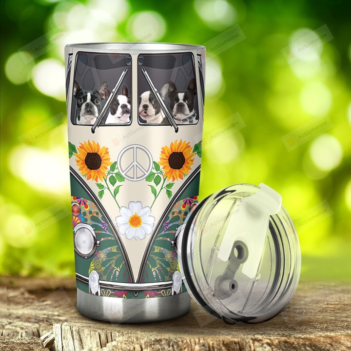Boston Terrier Hippie Car Tumbler Stainless Steel Tumbler, Tumbler Cups For Coffee/Tea, Great Customized Gifts For Birthday Christmas Thanksgiving