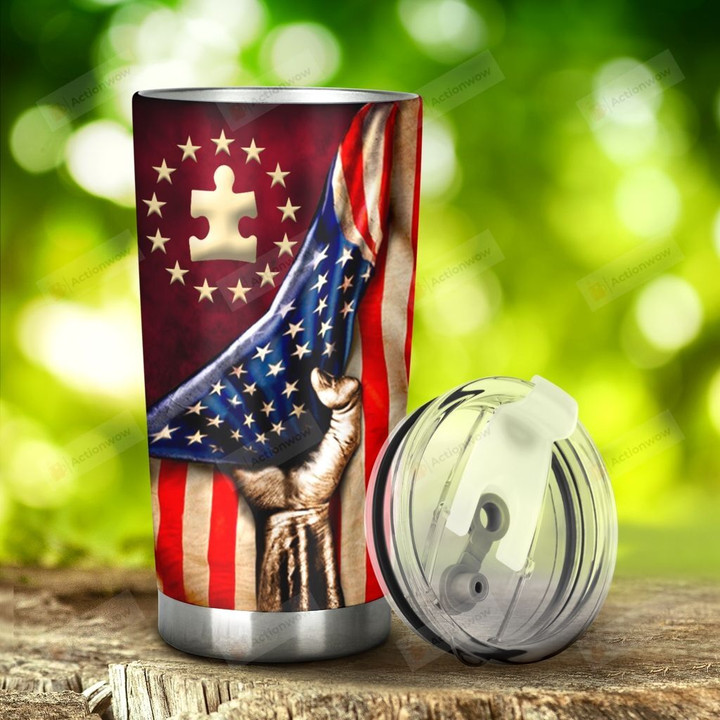 Autism American Flag Stainless Steel Tumbler, Tumbler Cups For Coffee/Tea, Great Customized Gifts For Birthday Christmas Thanksgiving Anniversary