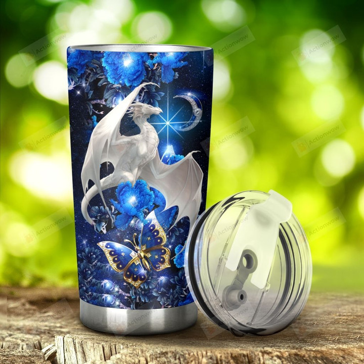 White Dragon Butterfly Stainless Steel Tumbler, Tumbler Cups For Coffee/Tea, Great Customized Gifts For Birthday Christmas Thanksgiving