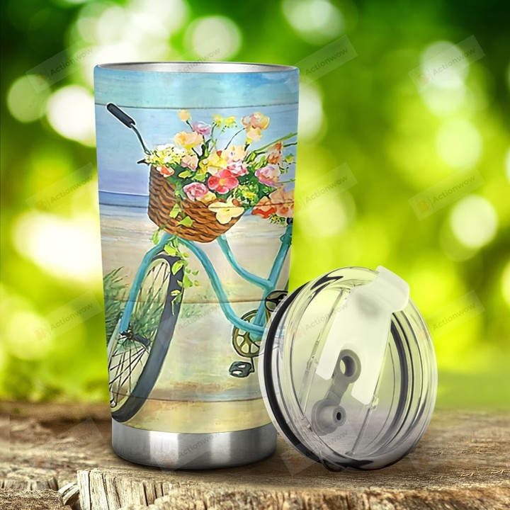 Bike Think Positively Smile Often Stainless Steel Tumbler, Tumbler Cups For Coffee/Tea, Great Customized Gifts For Birthday Christmas Thanksgiving